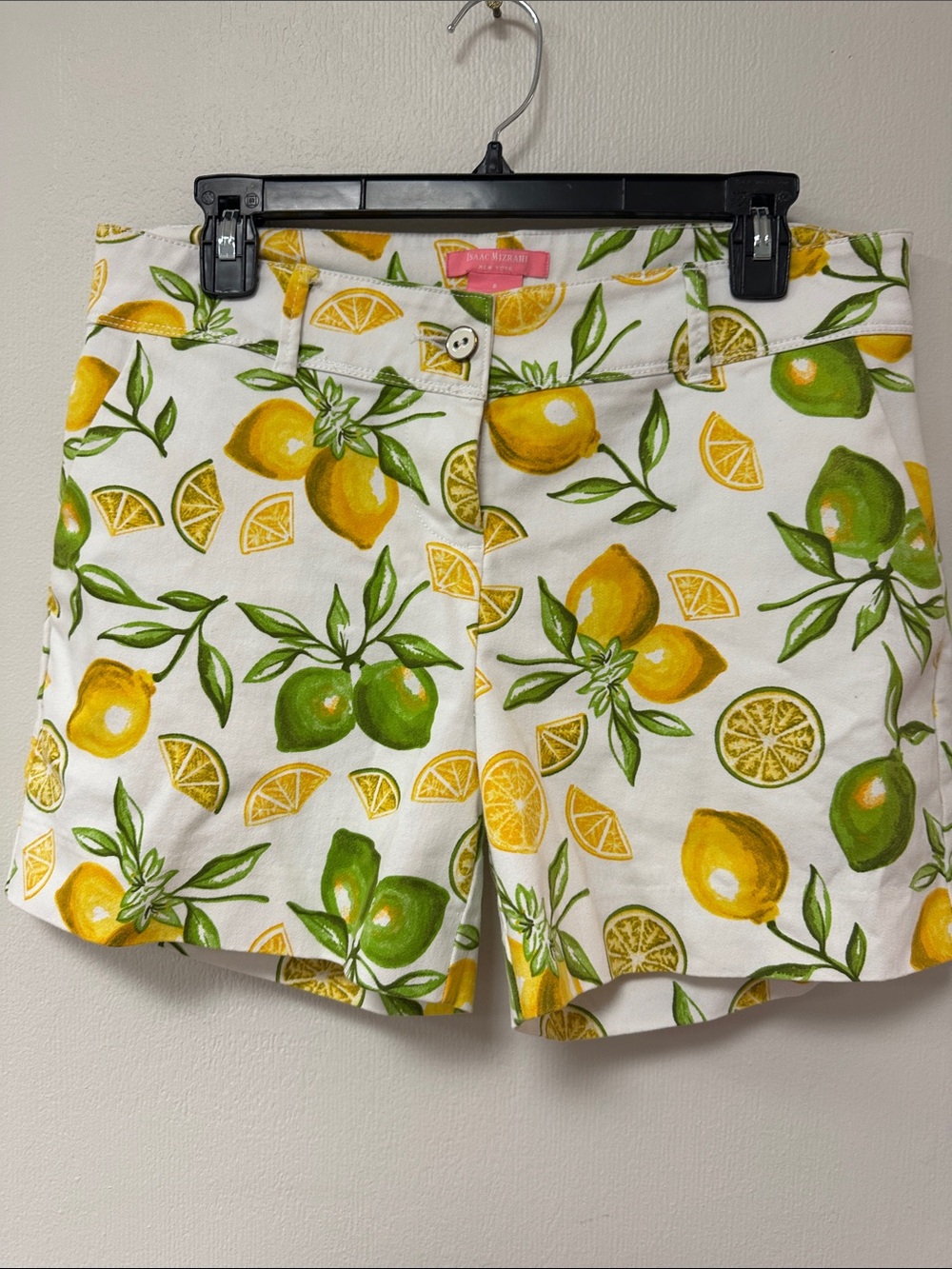 Isaac Mizrahi Lemon-Print Cotton Shorts - White/Yellow/Green